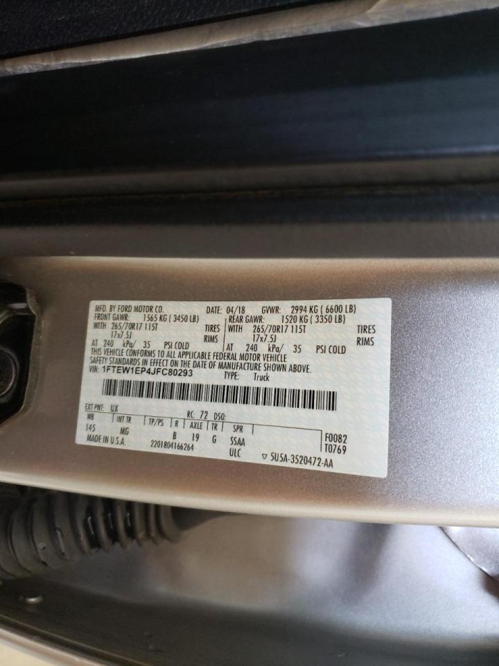 Photo 10 from auction – 2018 FORD F150 SUPER with VIN 1FTEW1EP4JFC80293