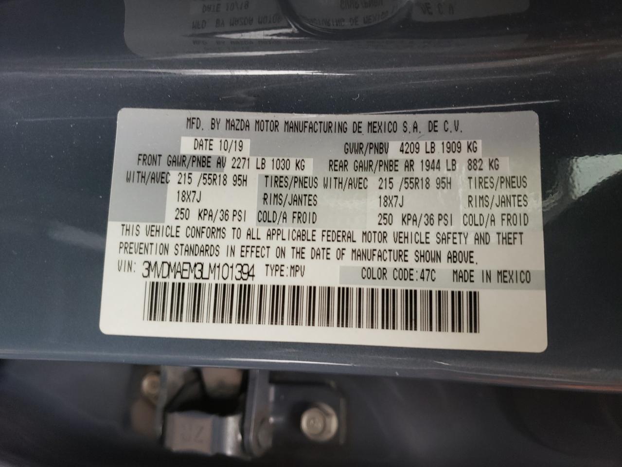 Photo 10 from auction – 2020 MAZDA CX-30 PREM with VIN 3MVDMAEM3LM101394