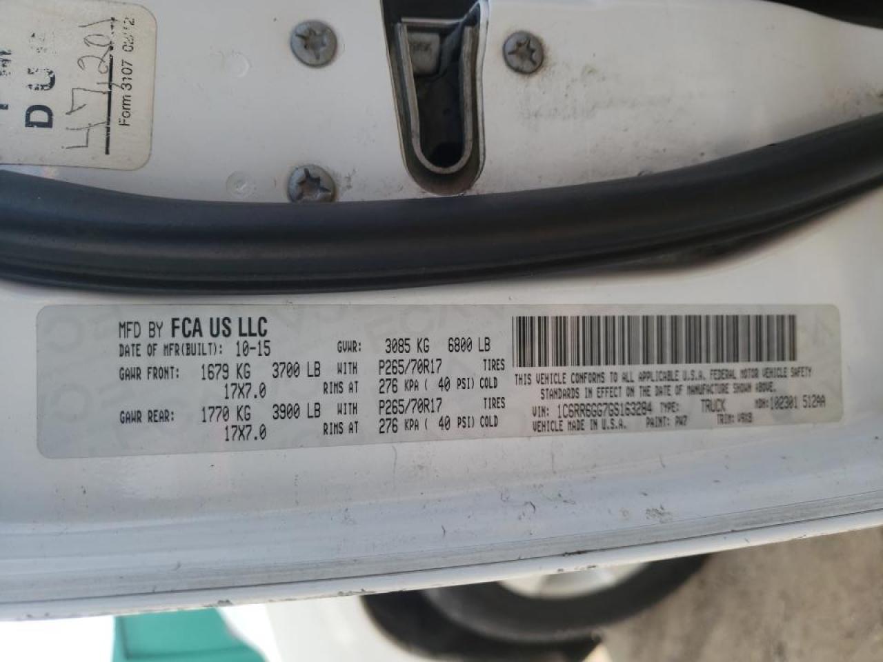 Photo 10 from auction – 2016 RAM 1500 SLT with VIN 1C6RR6GG7GS163284