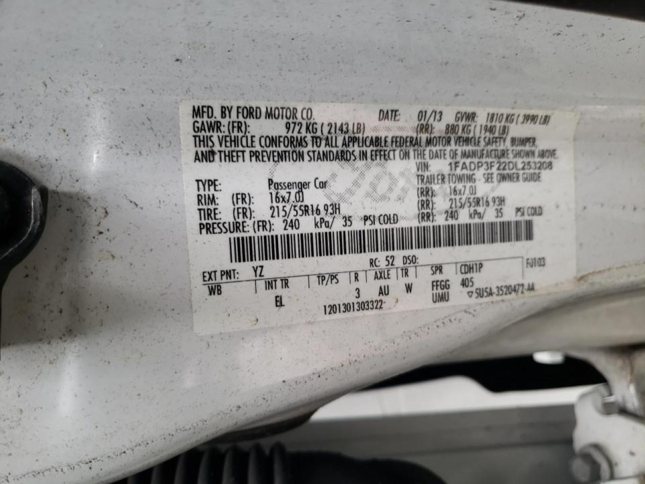 Photo 10 from auction – 2013 FORD FOCUS SE with VIN 1FADP3F22DL253208