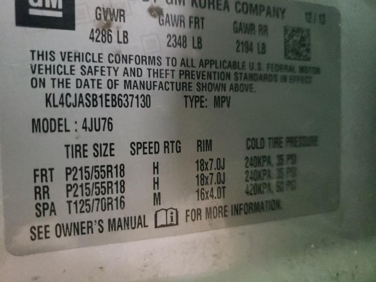 Photo 10 from auction – 2014 BUICK ENCORE with VIN KL4CJASB1EB637130