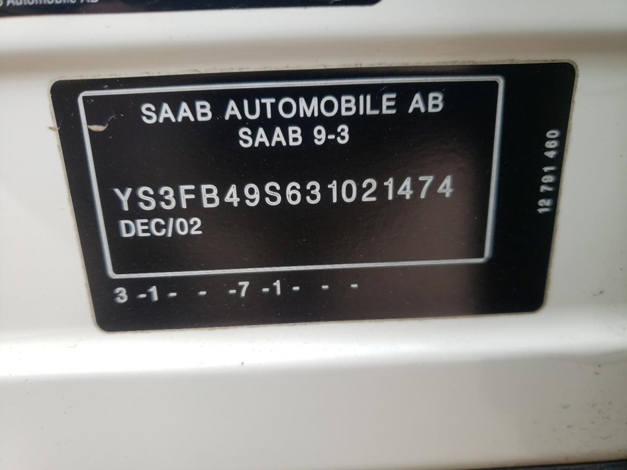 Photo 10 from auction – 2003 SAAB 9-3 LINEAR with VIN YS3FB49S631021474