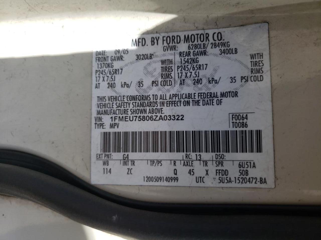 Photo 10 from auction – 2006 FORD EXPLORER L with VIN 1FMEU75806ZA03322