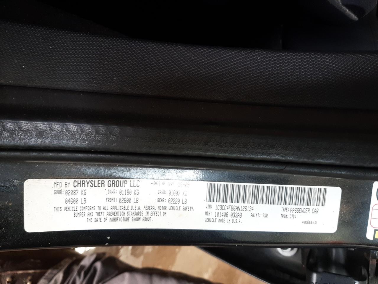 Photo 10 from auction – 2010 CHRYSLER SEBRING TO with VIN 1C3CC4FB6AN126134