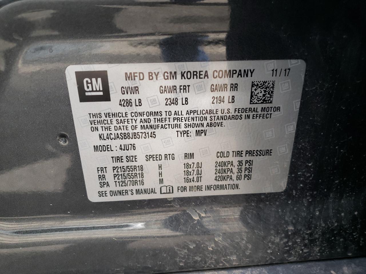 Photo 10 from auction – 2018 BUICK ENCORE PRE with VIN KL4CJASB8JB573145