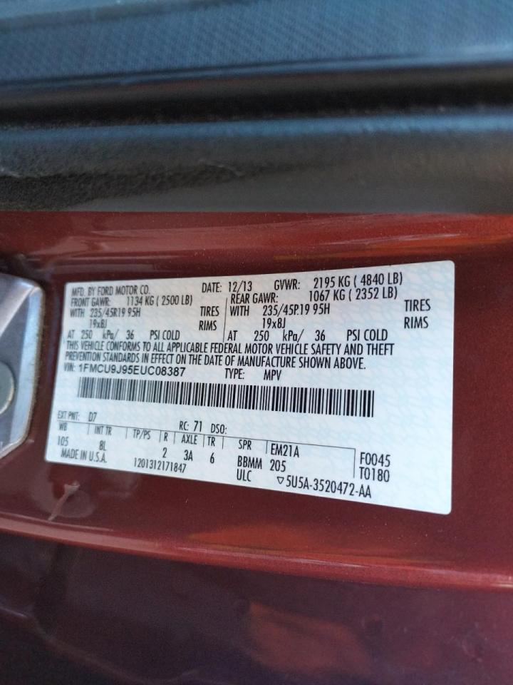 Photo 10 from auction – 2014 FORD ESCAPE TIT with VIN 1FMCU9J95EUC08387