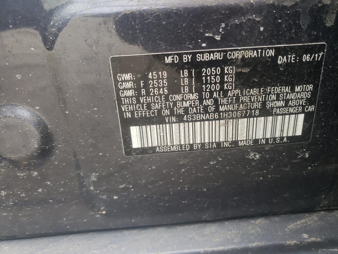 Photo 10 from auction – 2017 SUBARU LEGACY 2.5 with VIN 4S3BNAB61H3067718