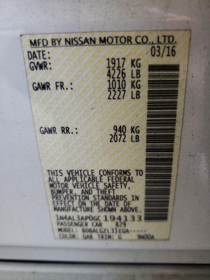 Photo 10 from auction – 2016 NISSAN ALTIMA 2.5 with VIN 1N4AL3AP0GC194133