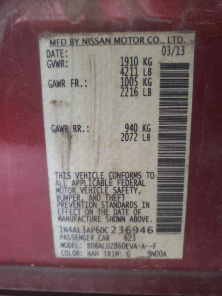 Photo 10 from auction – 2013 NISSAN ALTIMA with VIN 1N4AL3AP6DC236946