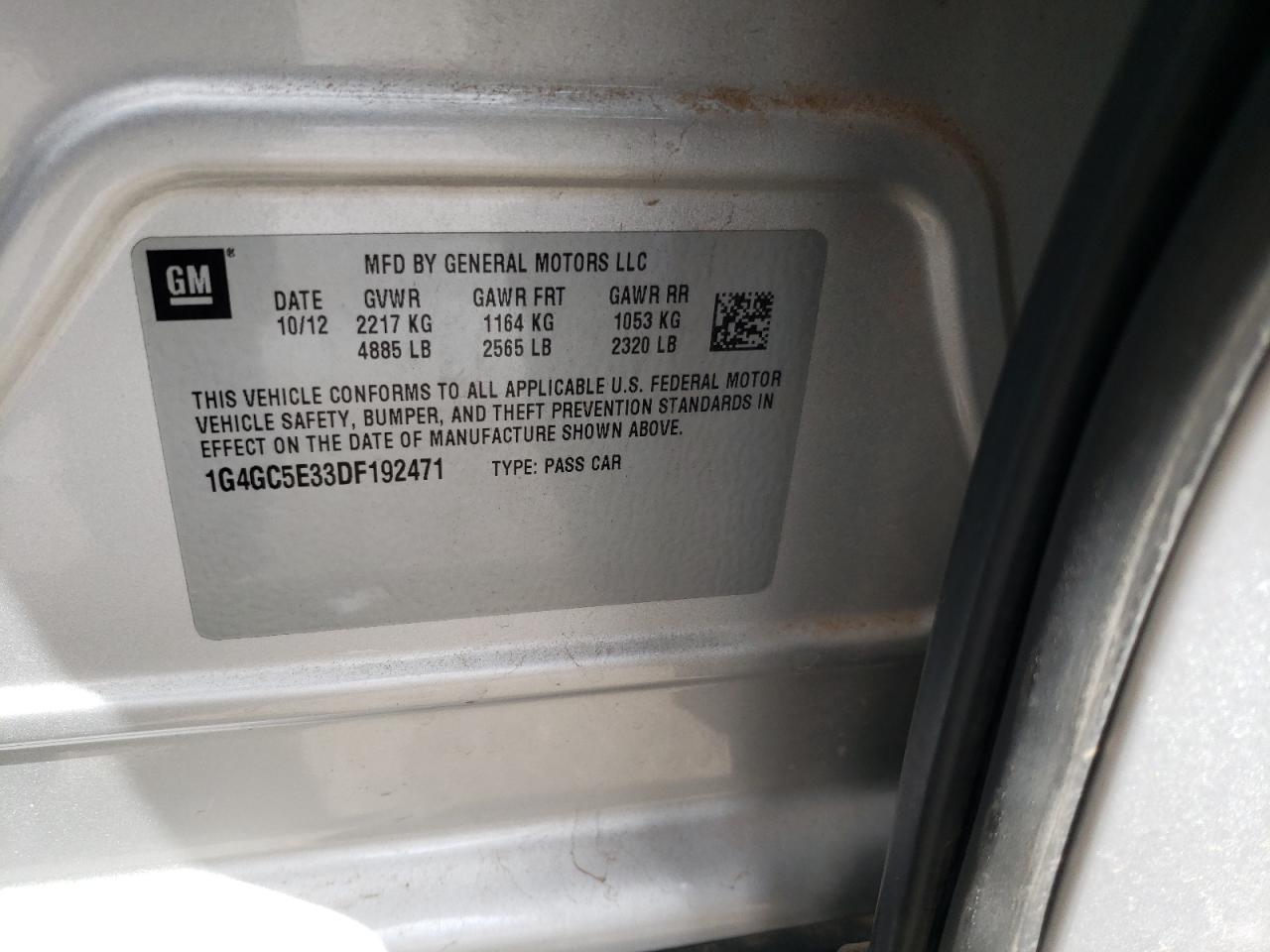 Photo 10 from auction – 2013 BUICK LACROSSE with VIN 1G4GC5E33DF192471