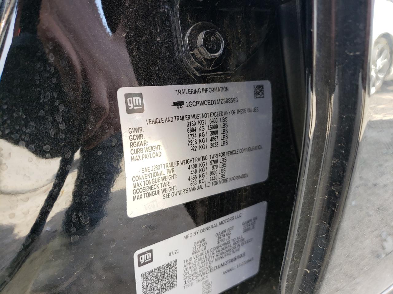 Photo 10 from auction – 2021 CHEVROLET SILVERADO with VIN 1GCPWCED1MZ388593
