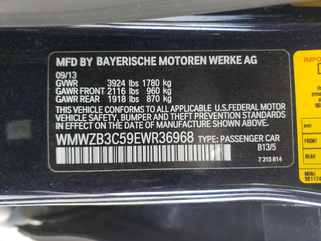 Photo 10 from auction – 2014 MINI COOPER COU with VIN WMWZB3C59EWR36968