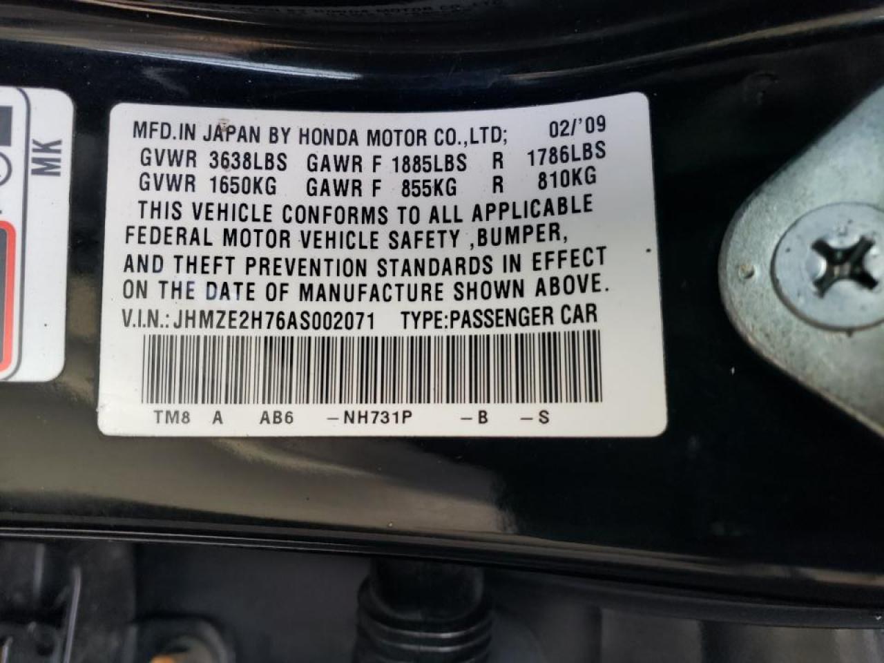 Photo 10 from auction – 2010 HONDA INSIGHT EX with VIN JHMZE2H76AS002071
