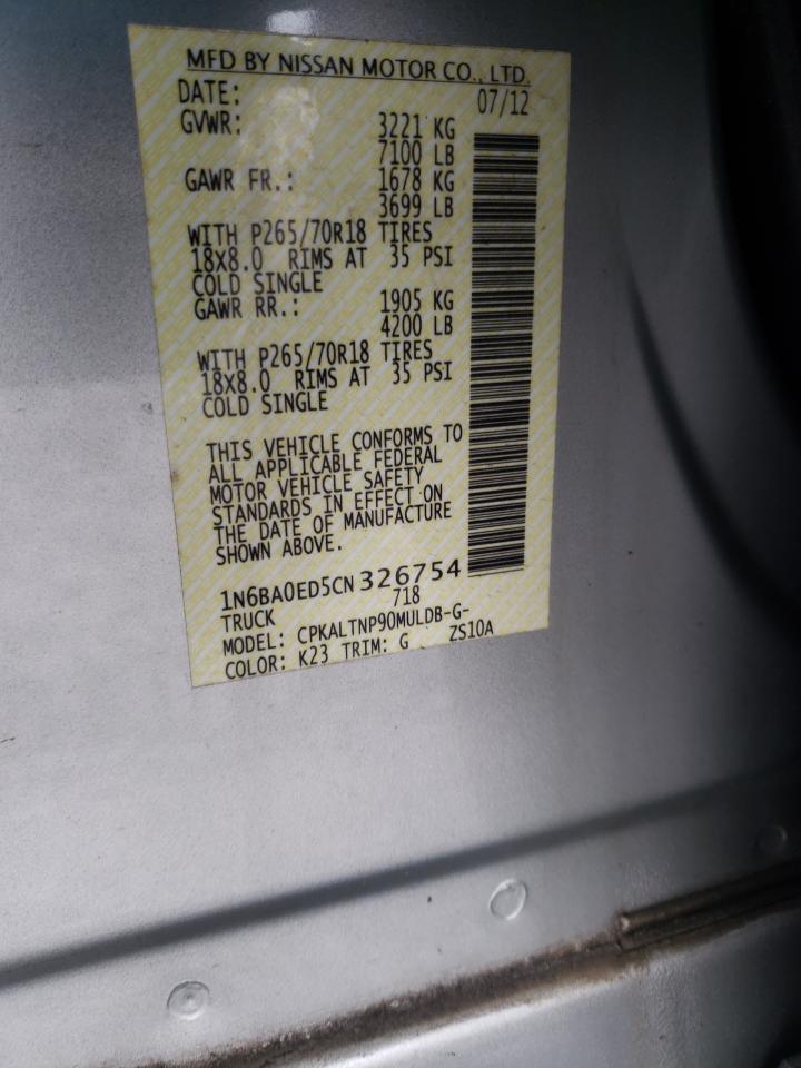 Photo 10 from auction – 2012 NISSAN TITAN S with VIN 1N6BA0ED5CN326754