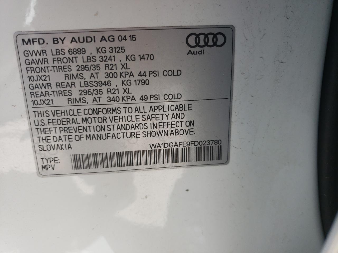 Photo 10 from auction – 2015 AUDI Q7 PRESTIG with VIN WA1DGAFE9FD023780