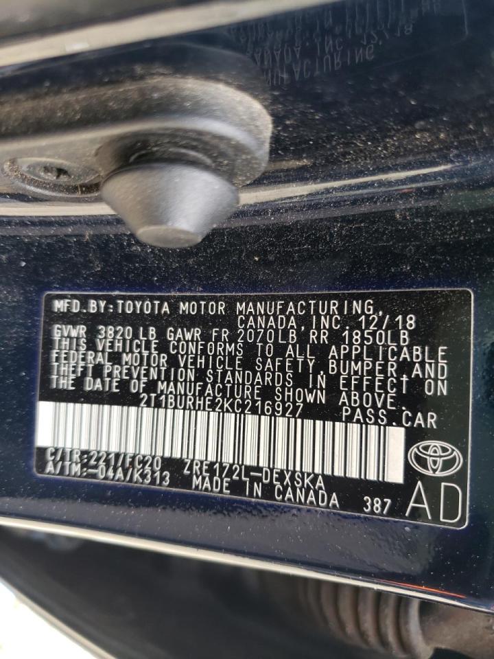 Photo 10 from auction – 2019 TOYOTA COROLLA L with VIN 2T1BURHE2KC216927