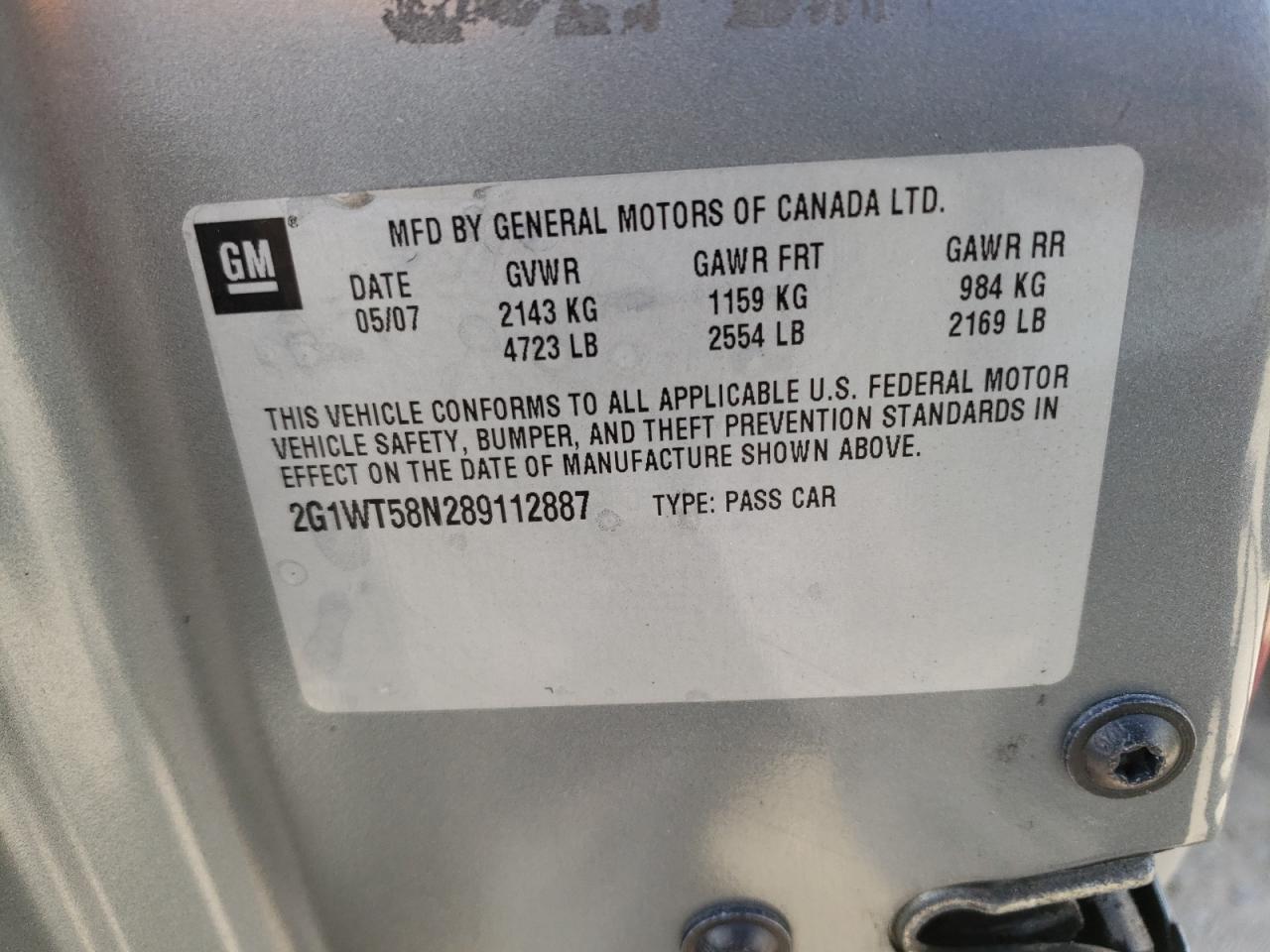 Photo 10 from auction – 2008 CHEVROLET IMPALA LT with VIN 2G1WT58N289112887