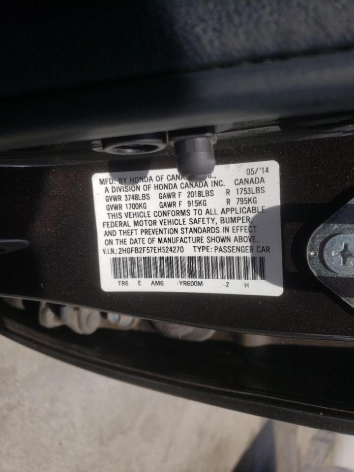 Photo 10 from auction – 2014 HONDA CIVIC LX with VIN 2HGFB2F57EH524270