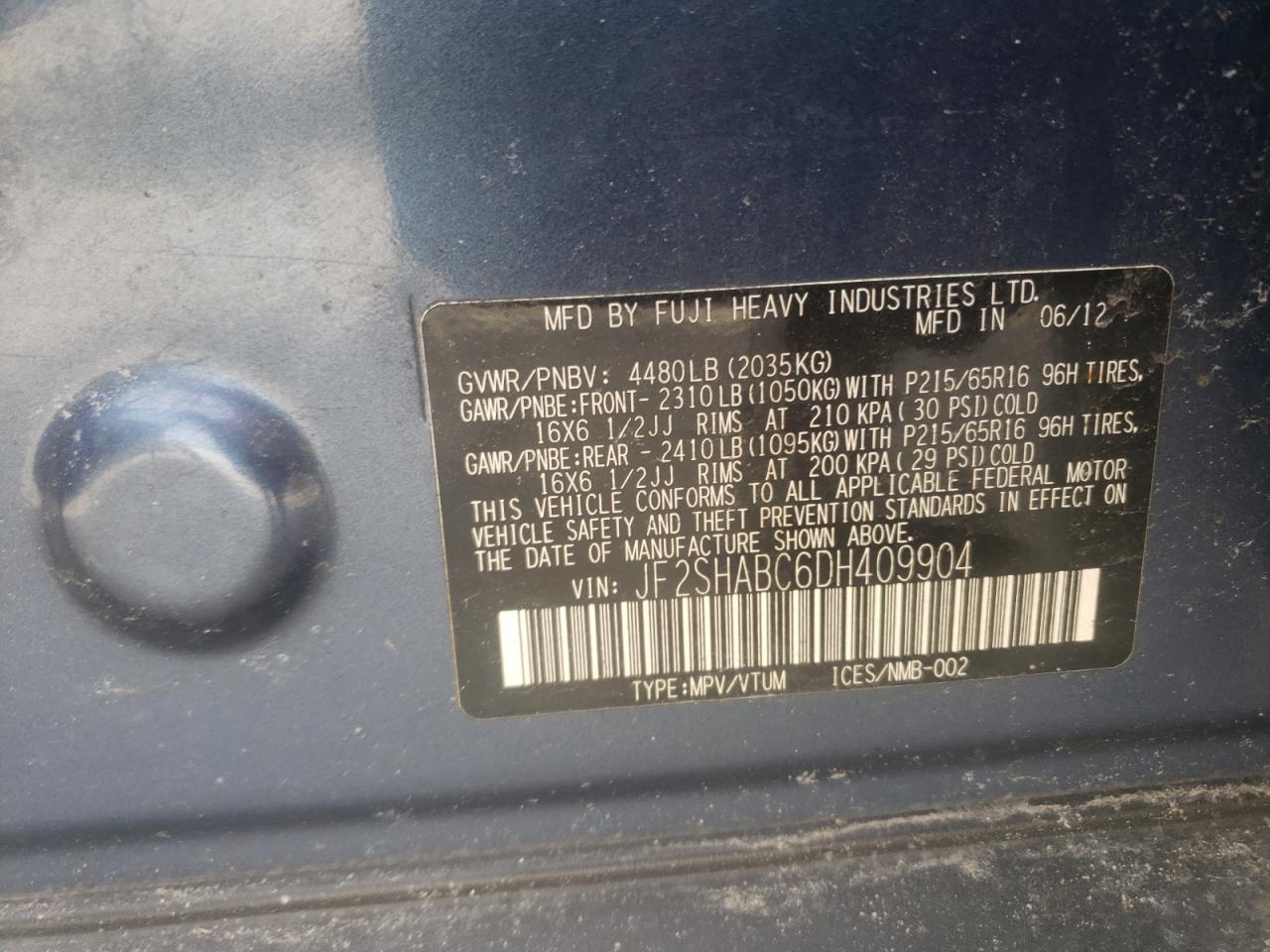 Photo 10 from auction – 2013 SUBARU FORESTER 2 with VIN JF2SHABC6DH409904