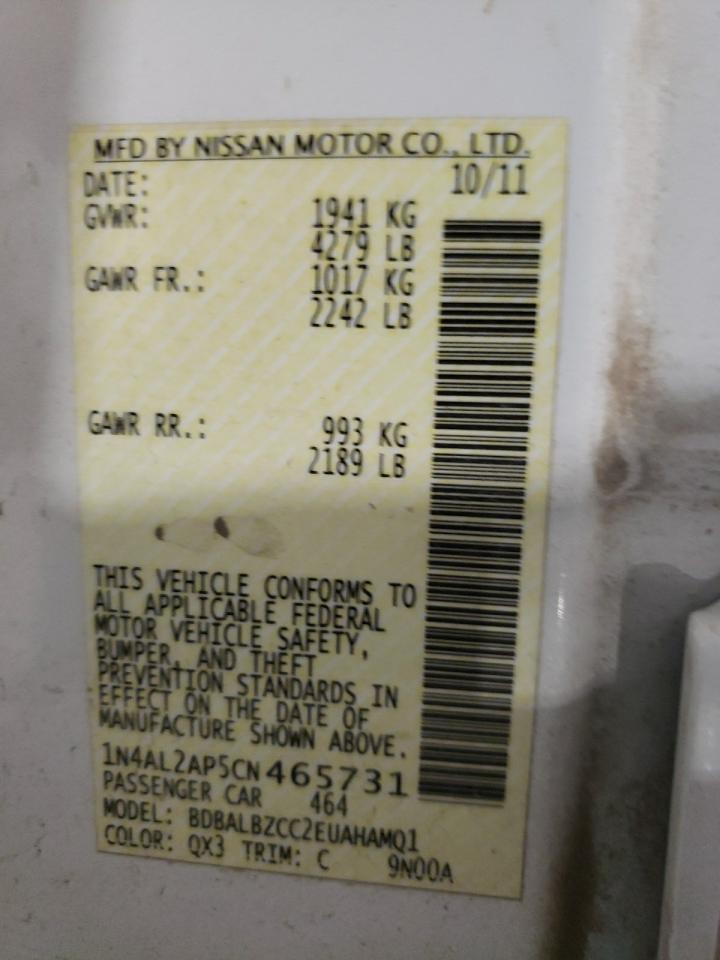 Photo 10 from auction – 2012 NISSAN ALTIMA BAS with VIN 1N4AL2AP5CN465731