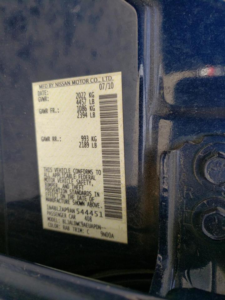 Photo 10 from auction – 2010 NISSAN ALTIMA SR with VIN 1N4BL2AP9AN544451