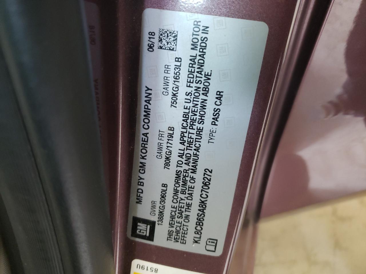 Photo 10 from auction – 2019 CHEVROLET SPARK LS with VIN KL8CB6SA8KC706272
