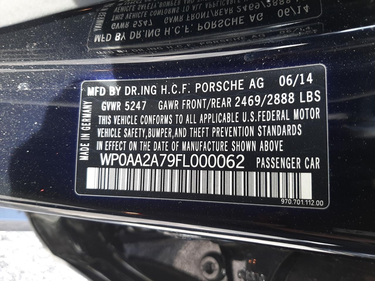 Photo 10 from auction – 2015 PORSCHE PANAMERA 2 with VIN WP0AA2A79FL000062