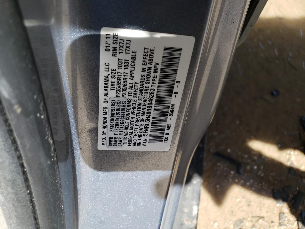 Photo 10 from auction – 2011 HONDA ODYSSEY EX with VIN 5FNRL5H48BB046263
