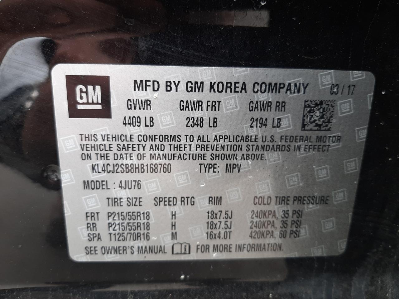 Photo 10 from auction – 2017 BUICK ENCORE SPO with VIN KL4CJ2SB8HB168760