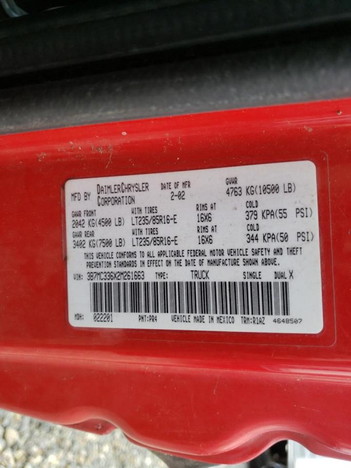 Photo 10 from auction – 2002 DODGE RAM 3500 with VIN 3B7MC336X2M261663