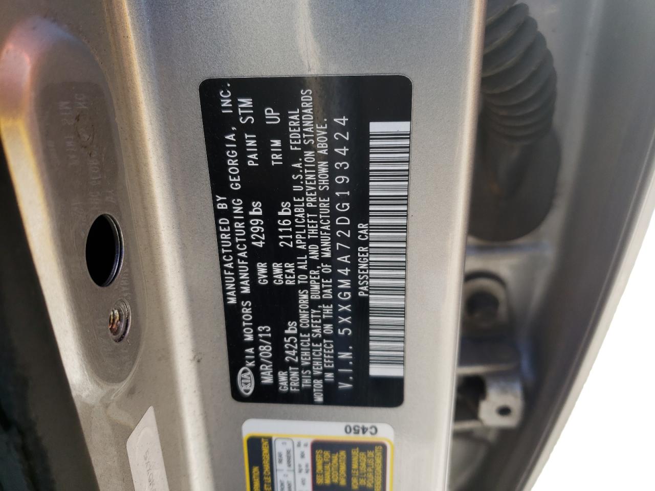 Photo 10 from auction – 2013 KIA OPTIMA LX with VIN 5XXGM4A72DG193424