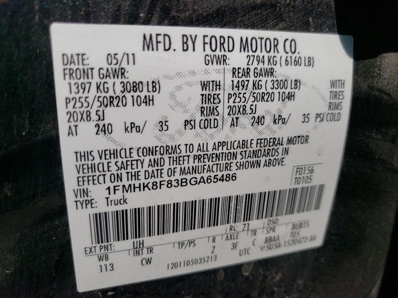Photo 10 from auction – 2011 FORD EXPLORER L with VIN 1FMHK8F83BGA65486