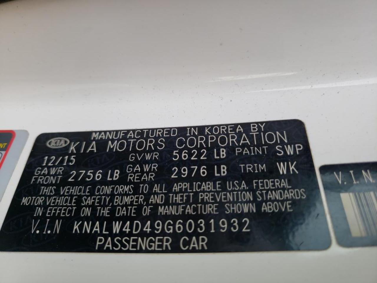 Photo 10 from auction – 2016 KIA K900 with VIN KNALW4D49G6031932