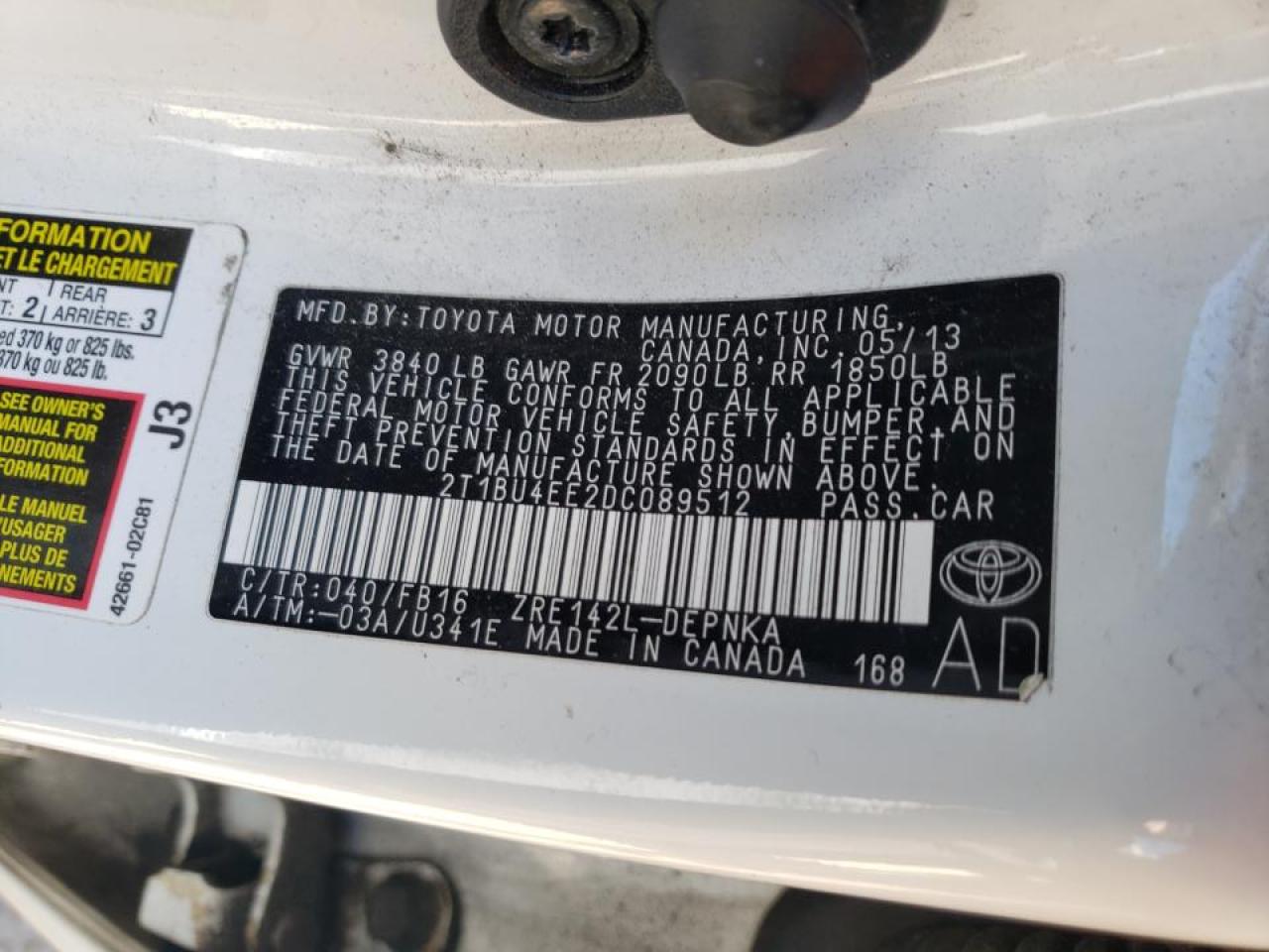 Photo 10 from auction – 2013 TOYOTA COROLLA BA with VIN 2T1BU4EE2DC089512