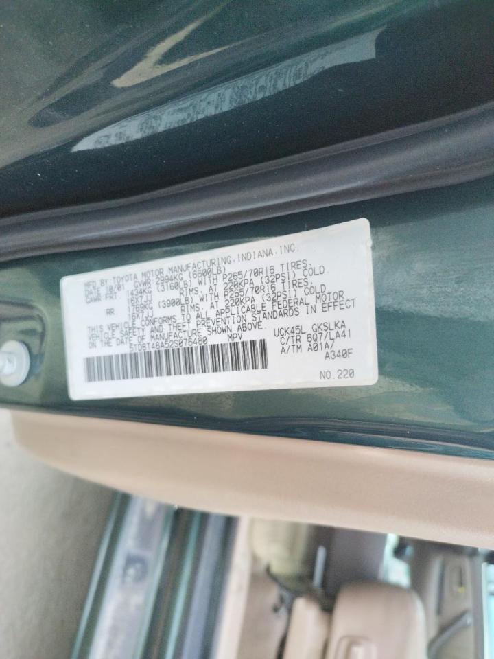Photo 10 from auction – 2002 TOYOTA SEQUOIA LI with VIN 5TDBT48A52S076480