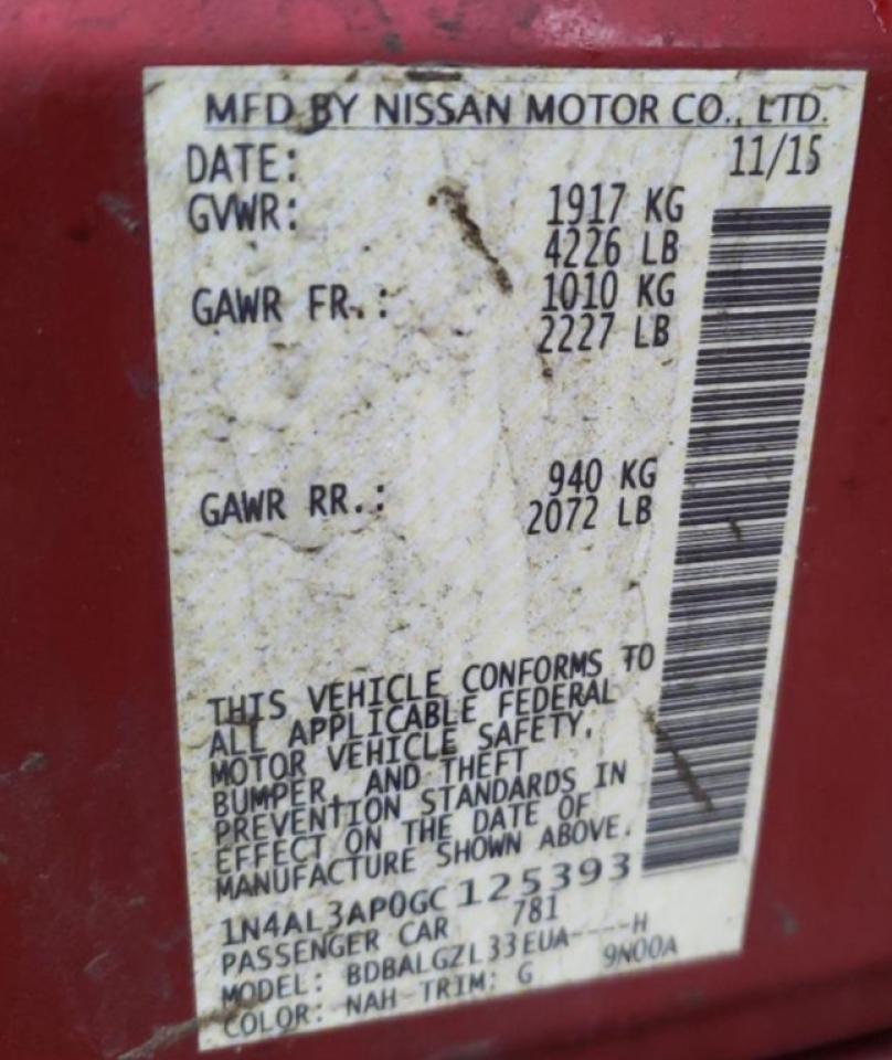Photo 10 from auction – 2016 NISSAN ALTIMA 2.5 with VIN 1N4AL3AP0GC125393