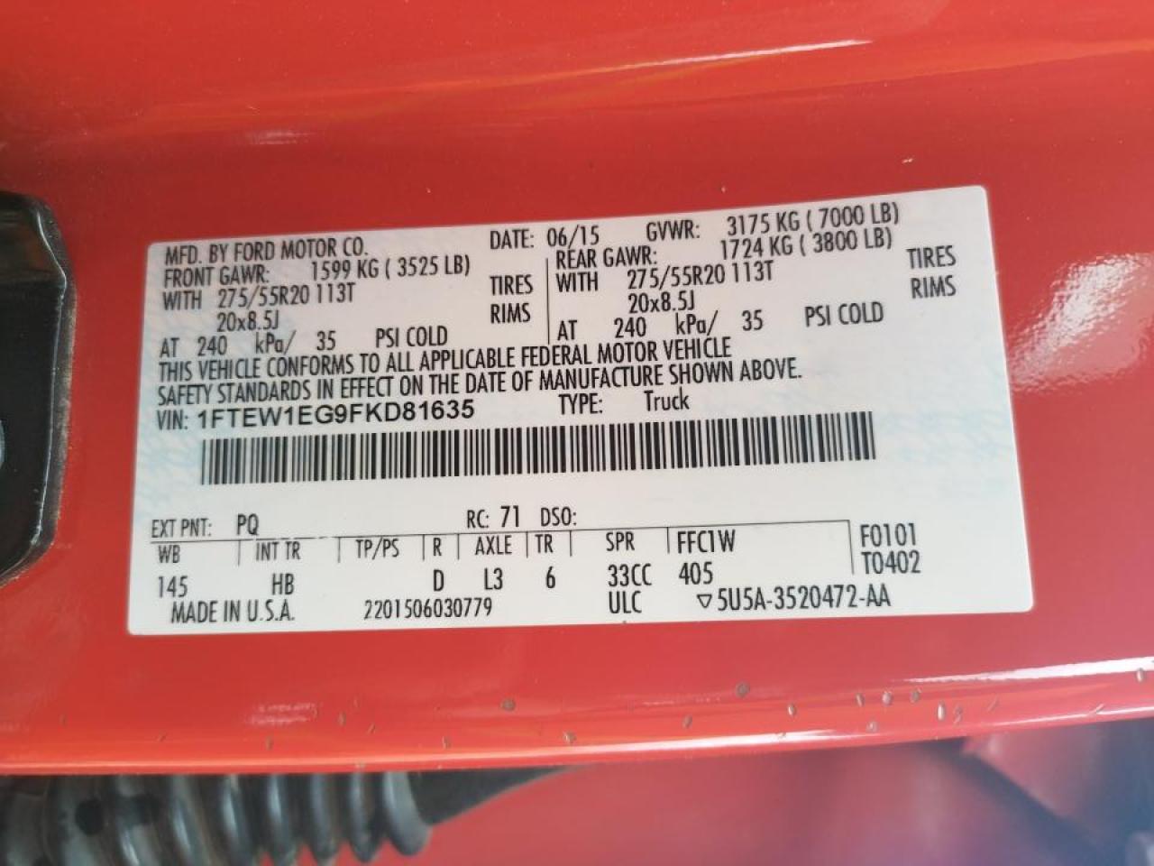Photo 10 from auction – 2015 FORD F150 SUPER with VIN 1FTEW1EG9FKD81635