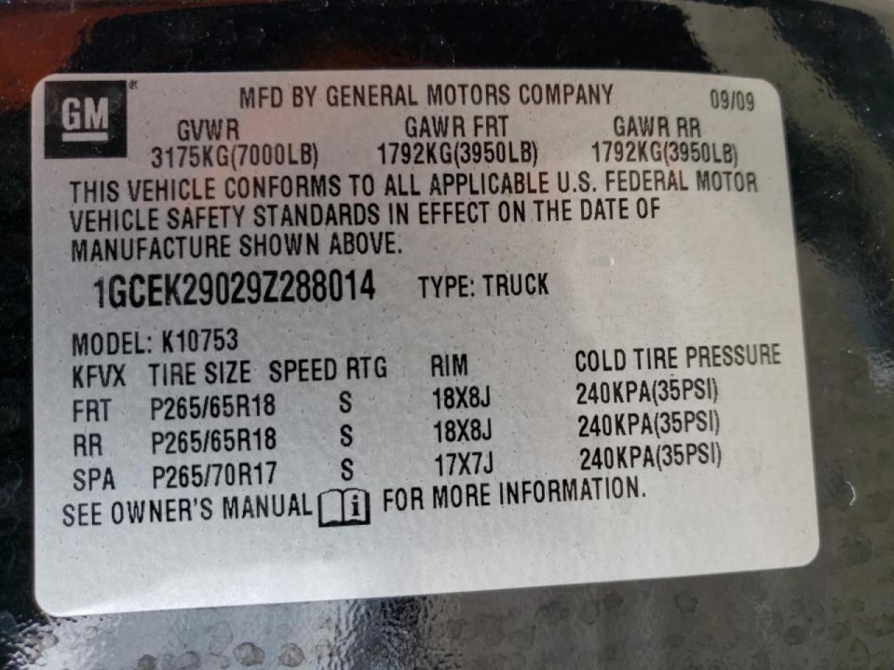 Photo 10 from auction – 2009 CHEVROLET SILVERADO with VIN 1GCEK29029Z288014