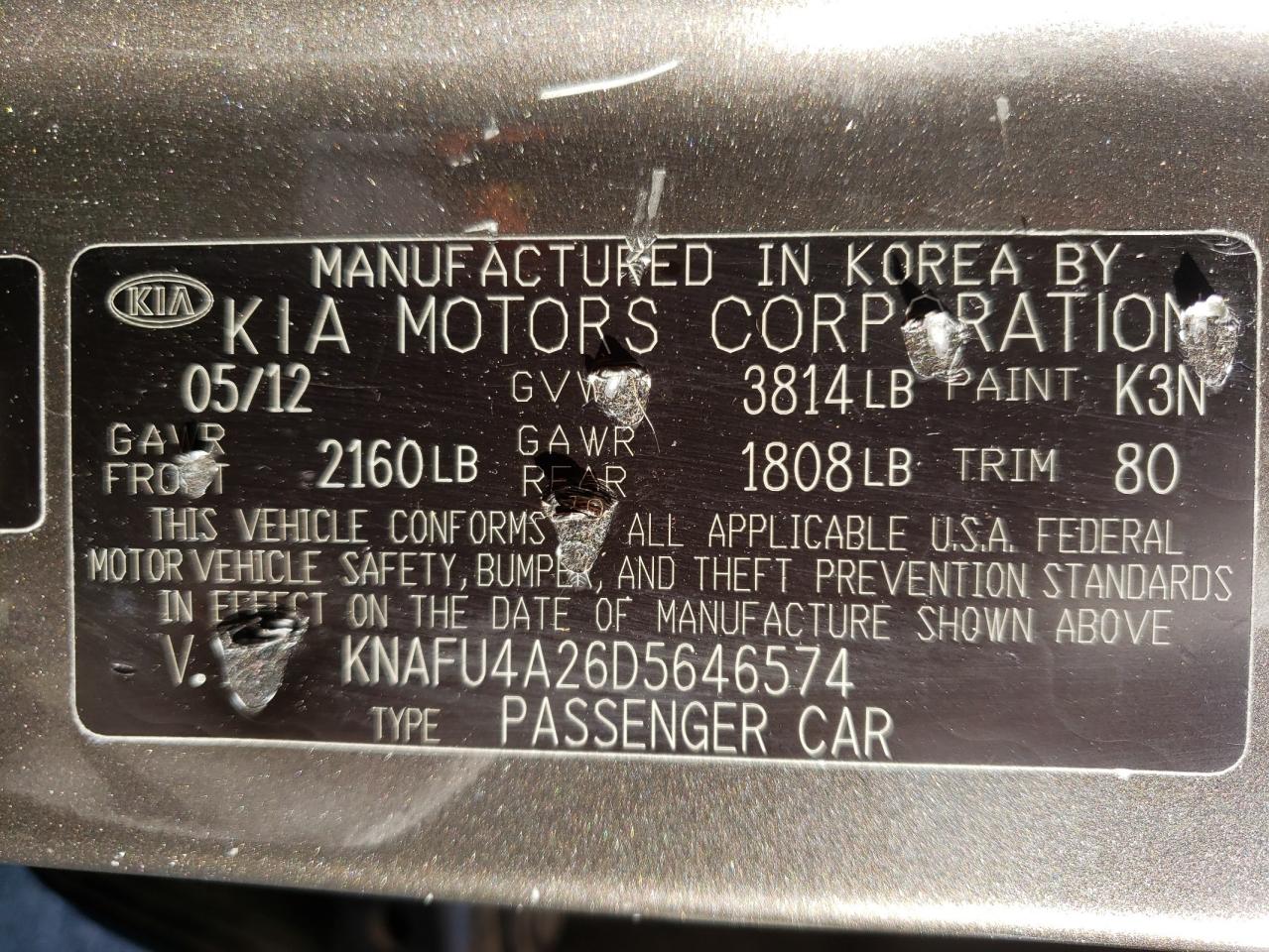 Photo 10 from auction – 2013 KIA FORTE EX with VIN KNAFU4A26D5646574