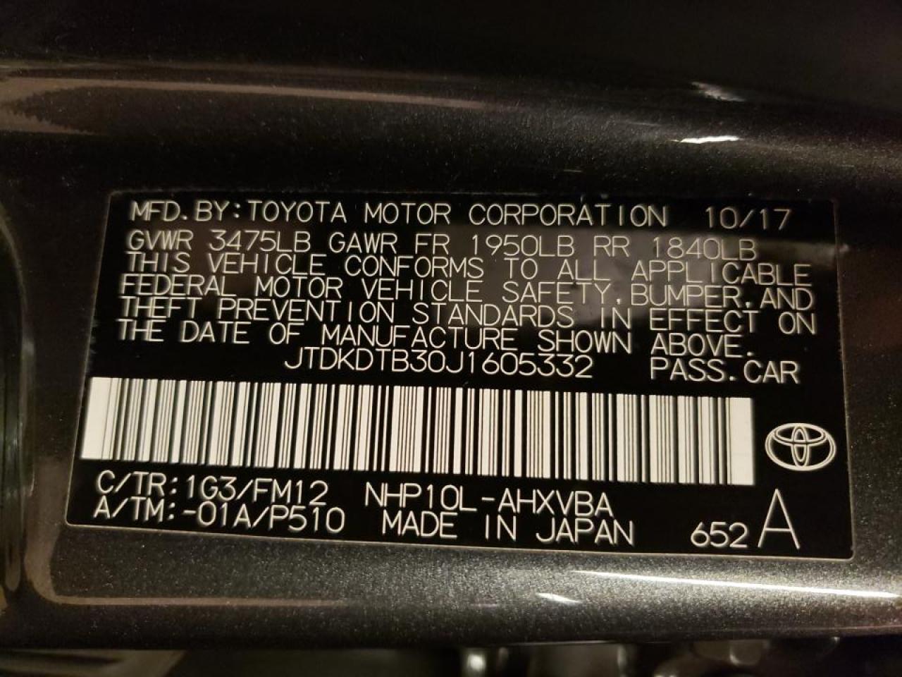 Photo 10 from auction – 2018 TOYOTA PRIUS C with VIN JTDKDTB30J1605332