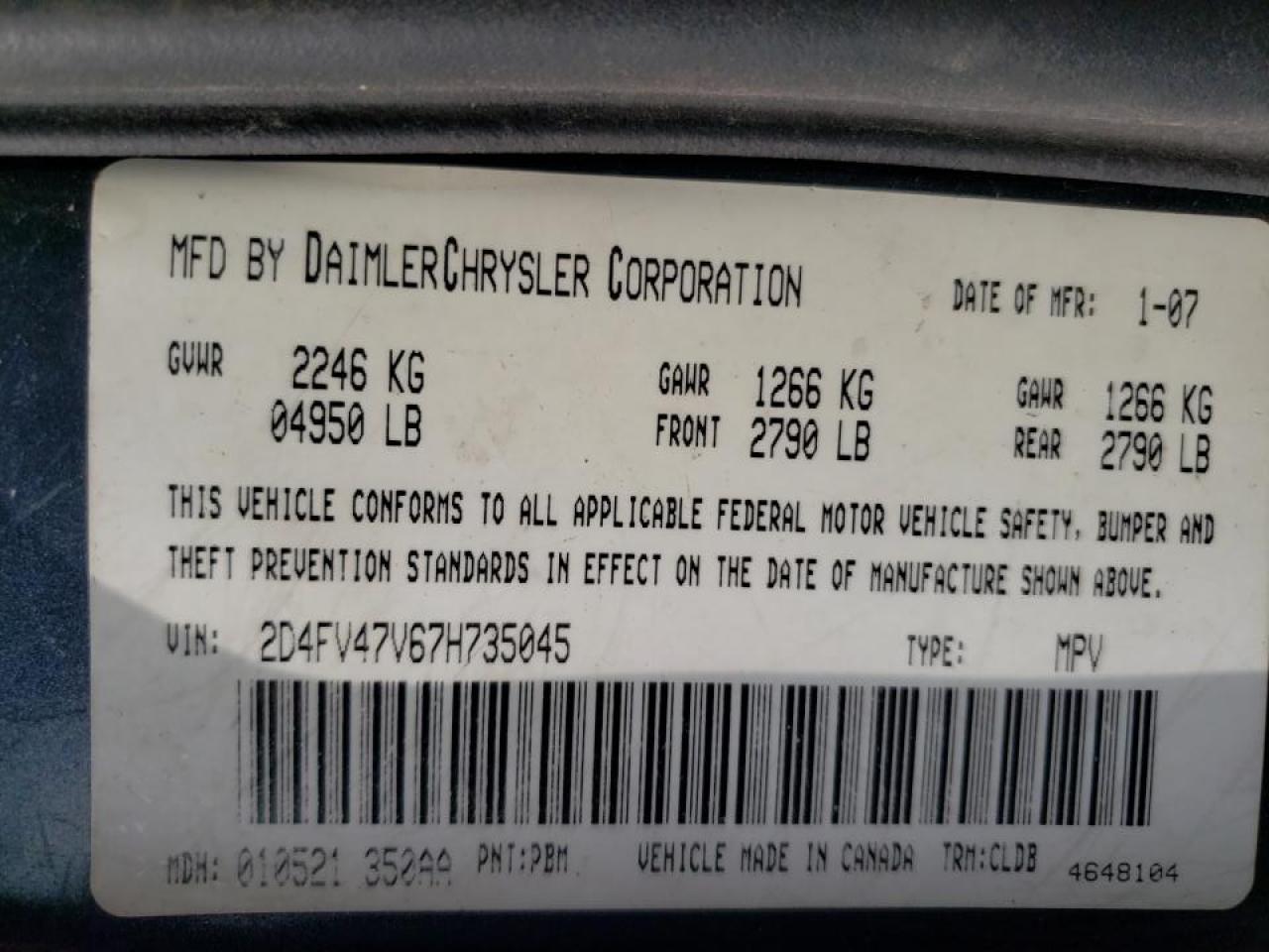 Photo 10 from auction – 2007 DODGE MAGNUM SXT with VIN 2D4FV47V67H735045