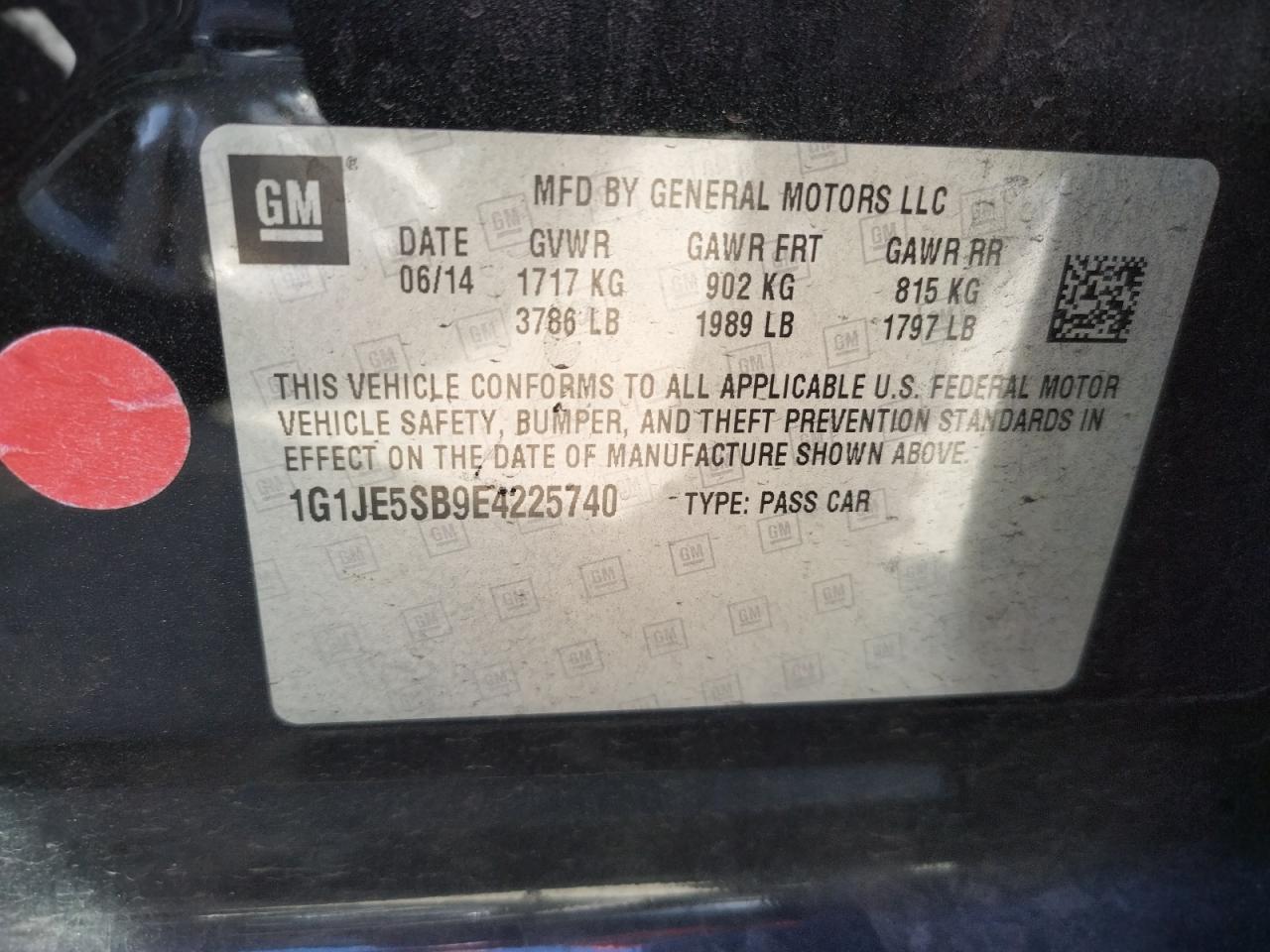 Photo 10 from auction – 2014 CHEVROLET SONIC with VIN 1G1JE5SB9E4225740