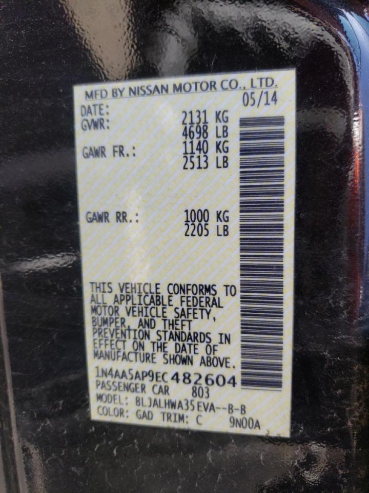 Photo 10 from auction – 2014 NISSAN MAXIMA S with VIN 1N4AA5AP9EC482604