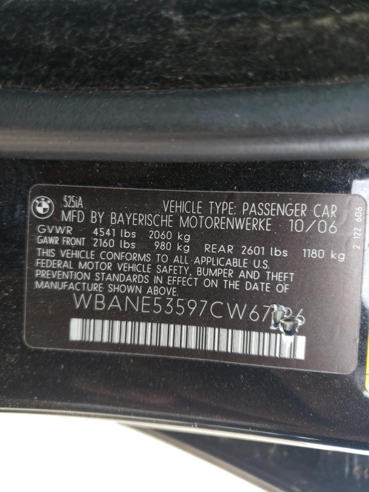 Photo 10 from auction – 2007 BMW 525 I with VIN WBANE53597CW67196