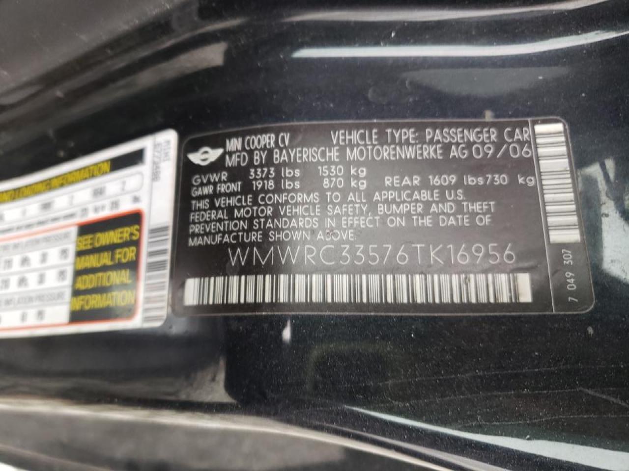 Photo 10 from auction – 2006 MINI COOPER with VIN WMWRC33576TK16956
