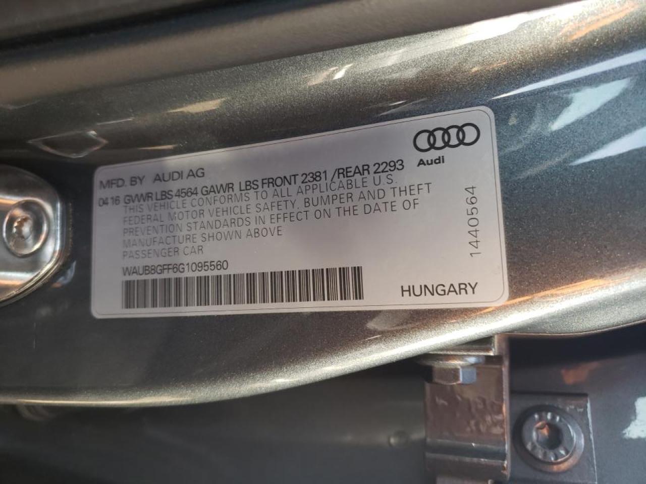 Photo 10 from auction – 2016 AUDI A3 PREMIUM with VIN WAUB8GFF6G1095560