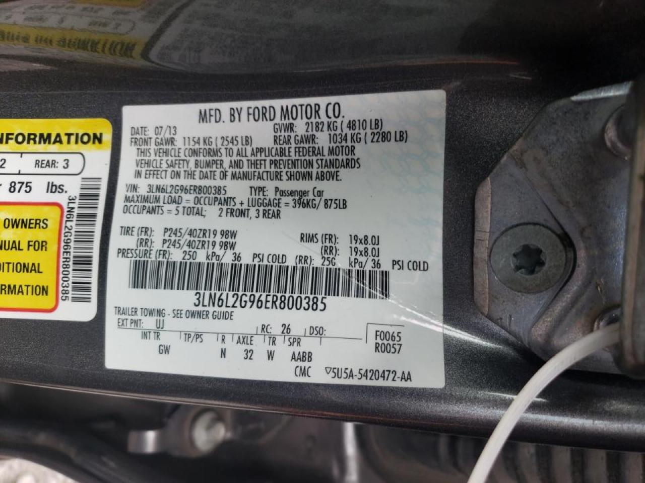 Photo 10 from auction – 2014 LINCOLN MKZ with VIN 3LN6L2G96ER800385