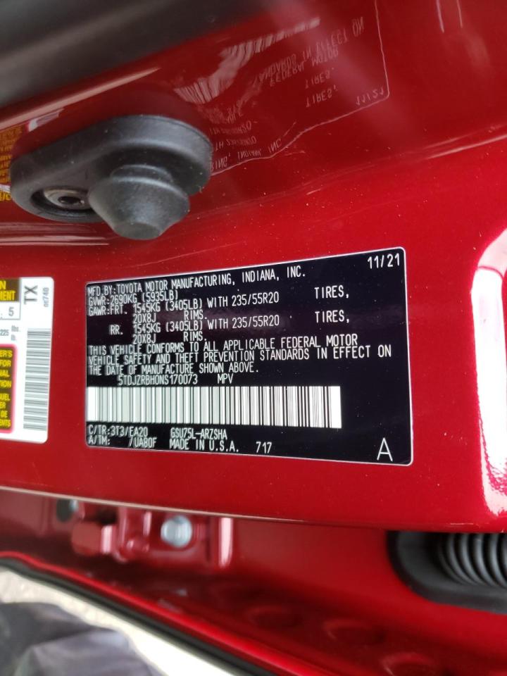 Photo 10 from auction – 2022 TOYOTA HIGHLANDER with VIN 5TDJZRBH0NS170073