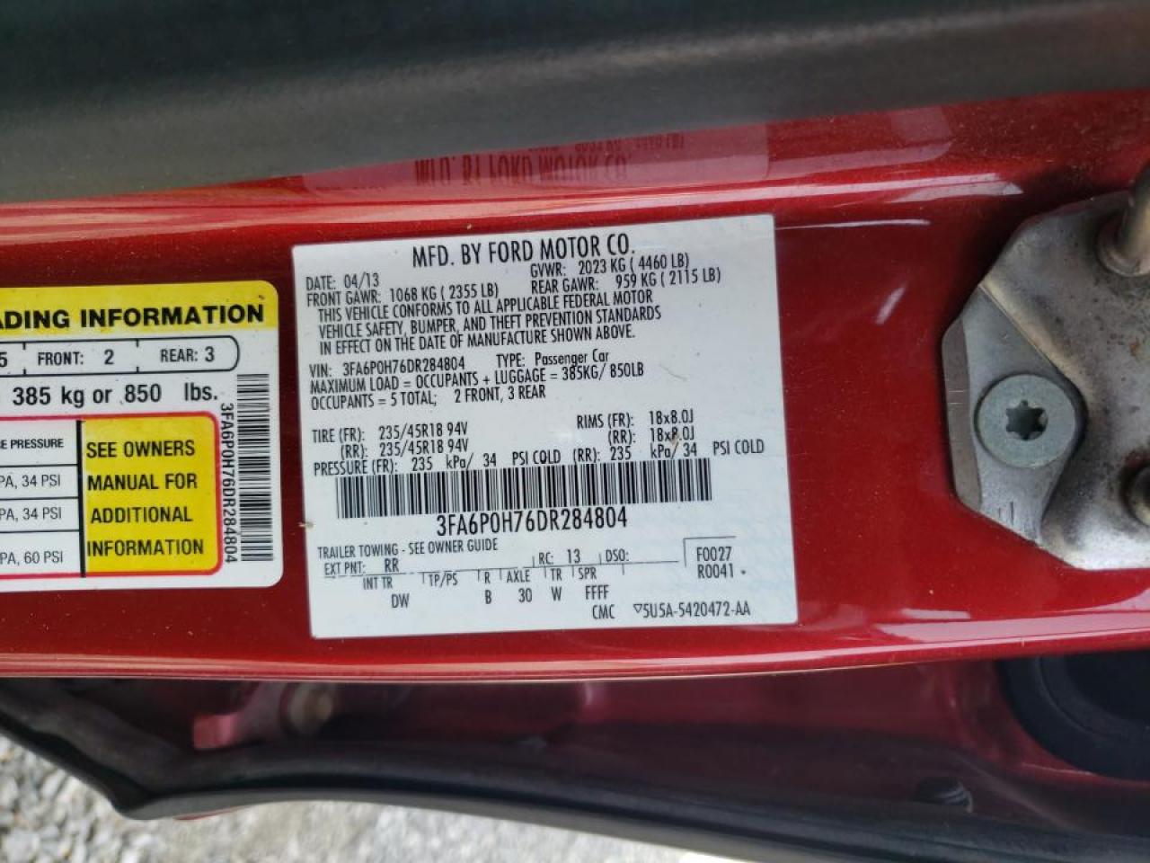 Photo 10 from auction – 2013 FORD FUSION SE with VIN 3FA6P0H76DR284804