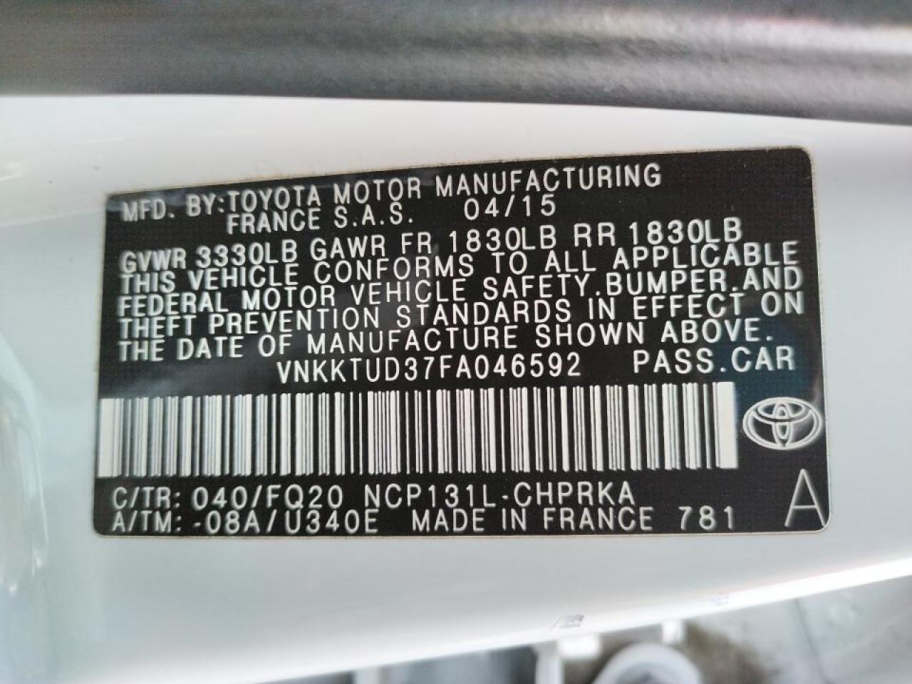 Photo 10 from auction – 2015 TOYOTA YARIS with VIN VNKKTUD37FA046592